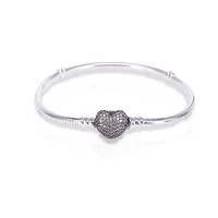 

925 Sterling Silver Bangle Charms Jewelry Pave Heart Bracelet, Clear CZ Wholesale Silver Jewelry