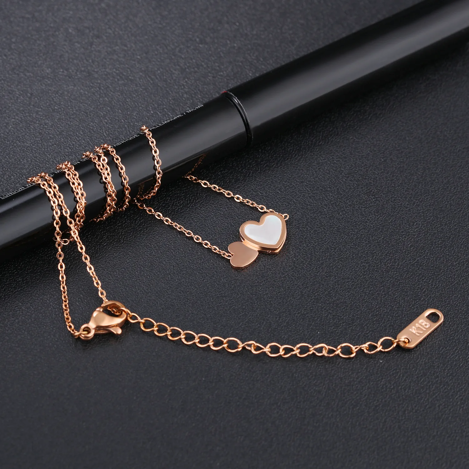 Stainless Steel Women Double Heart necklace with Chain Silver or Rose Gold Plated