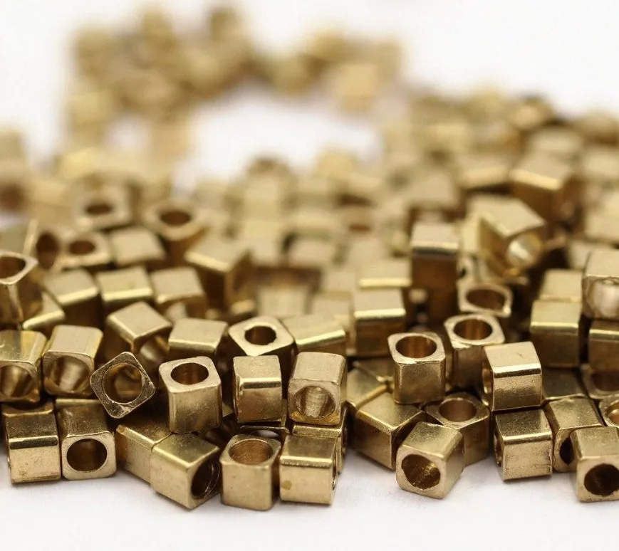 

Eco-Life Tiny Square Cube Space Brass Beads, Raw brass