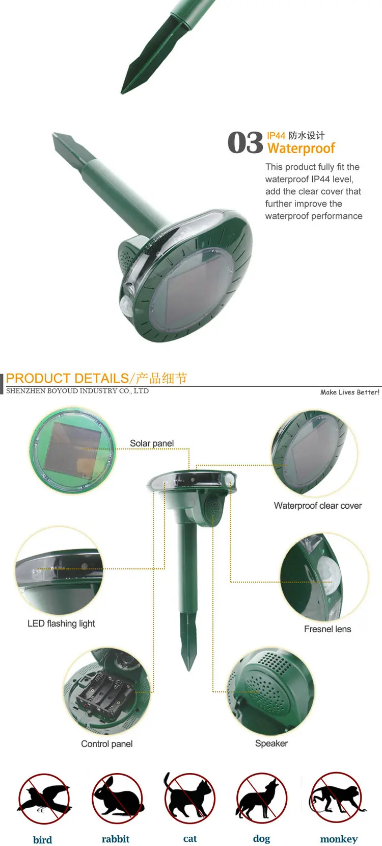 Garden Use Ultrasonic Solar Bird Repeller Rabbit Repeller