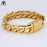 

Europe 18k Gold Plated Unique Clasp Stainless Steel Flat Cuban Bracelet for Mens