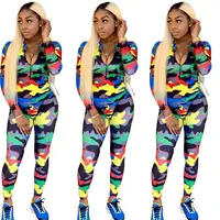 

DM8068 OEM clothing manufacturer ladies fitted tracksuit wholesale printed camo tracksuit Jumpsuit