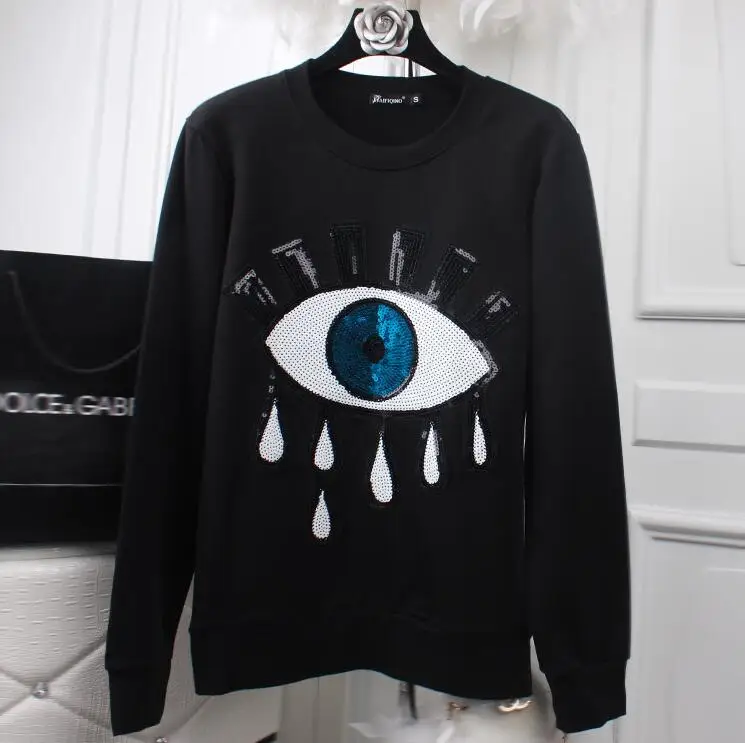 

M1099 Runwaylover long sleeve cartoon eye embroidery sequin paillette causal blouse tops