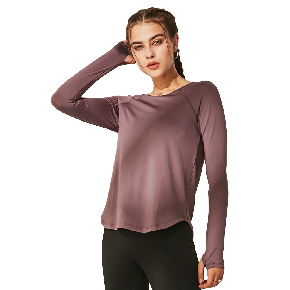 Women's Long Sleeve Plain Comfy Loose Fit Burnout Fitness T-shirts for Sale