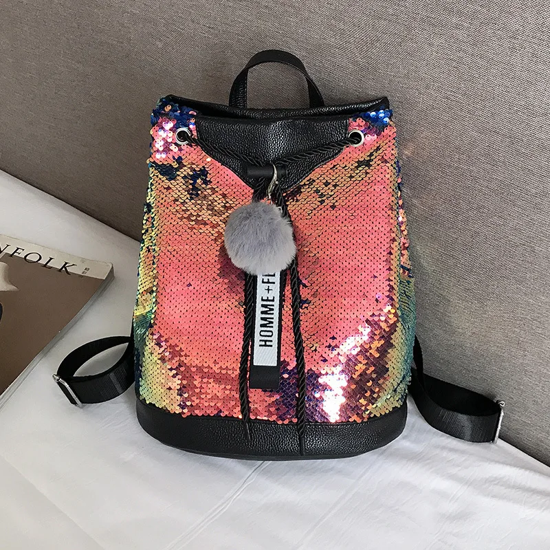 

Fashion Summer New Magic Color Changing Girl Fashion Drawstring Sequin School Backpack, Black golden blue rose