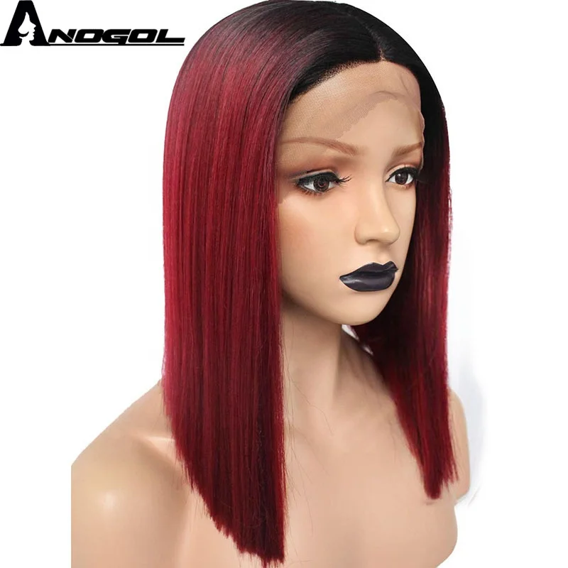 

Anogol Futura Ombre Bob Lace Wigs Short Synthetic Wig, Red
