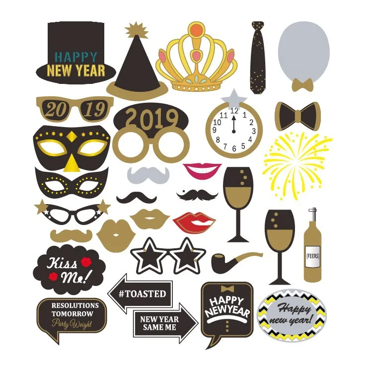 2019 New Years Eve Party Photo Booth Props 31pcs Diy Kit