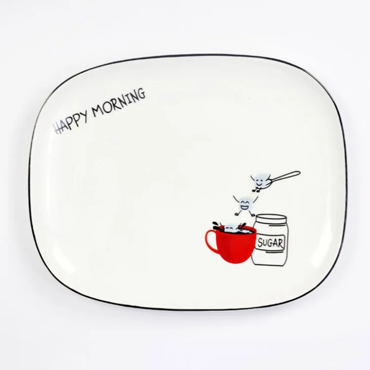 

Cheap cartoon rectangle breakfast bone china dish wholesale