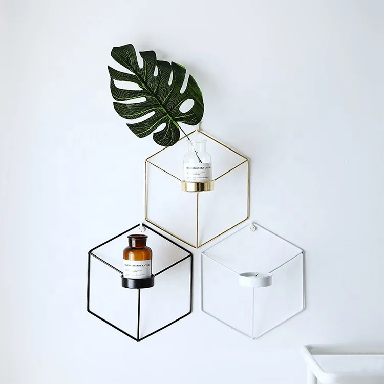 

Wall Hanging Tealight Gold Metal Geometric Candle Holders, Gold/white/black