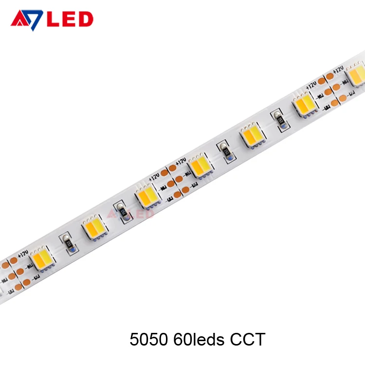 Led tape light high lumen 14.4w/m 12 volt 60leds 5050 smd multi color rgb cct led strip