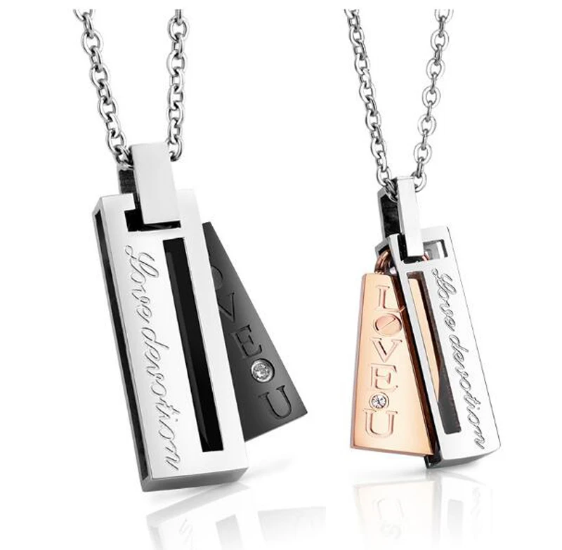 High quality fashion valentine gift letter steel pendant couple necklace