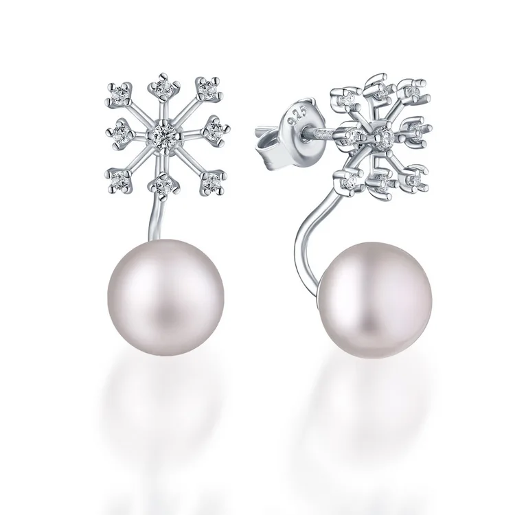 

Unique Ideas Snowflake Shape Pearl Earrings Latest Design 925 Sterling Silver Earrings, Picture