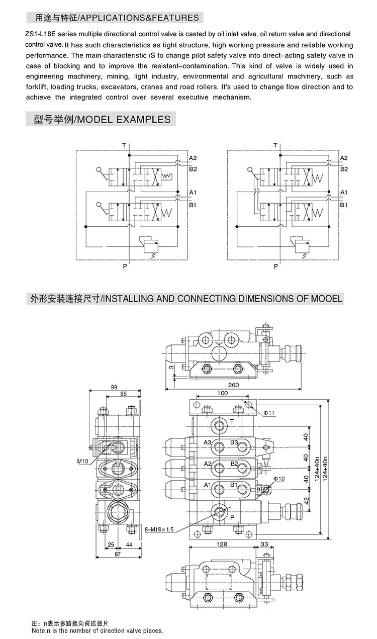 ZS1-40 hydraulic high pressure multiple way directional control valve 