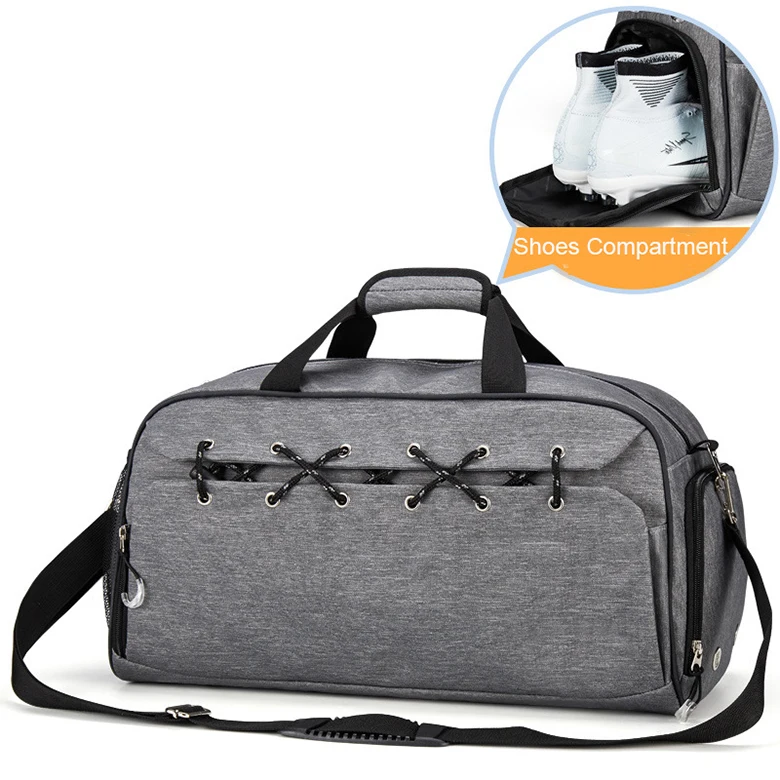 

2018 New Arrival Designer Dry Wet Depart 600D Polyester Duffle custom gym travel custom sport bag, Black/grey