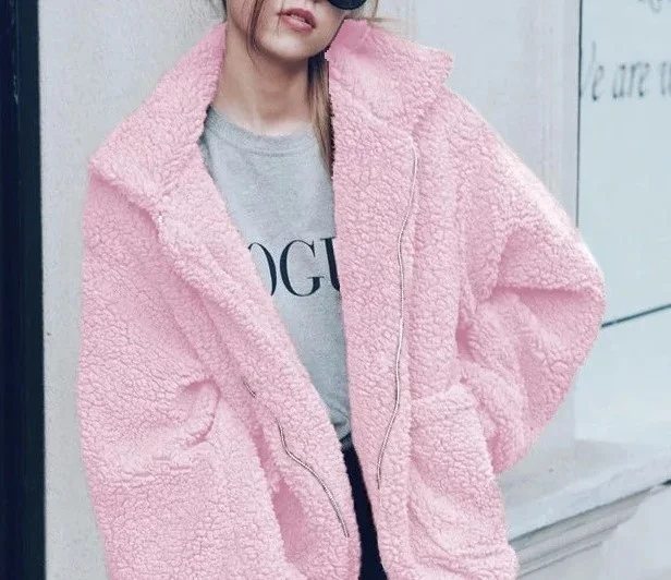 

E10 New 2018 Autumn Hot Women's Coat Stylish Comfortable Zipper Plush Warm Solid Color Top Women's Jacket Loose Woolen Coats, N/a