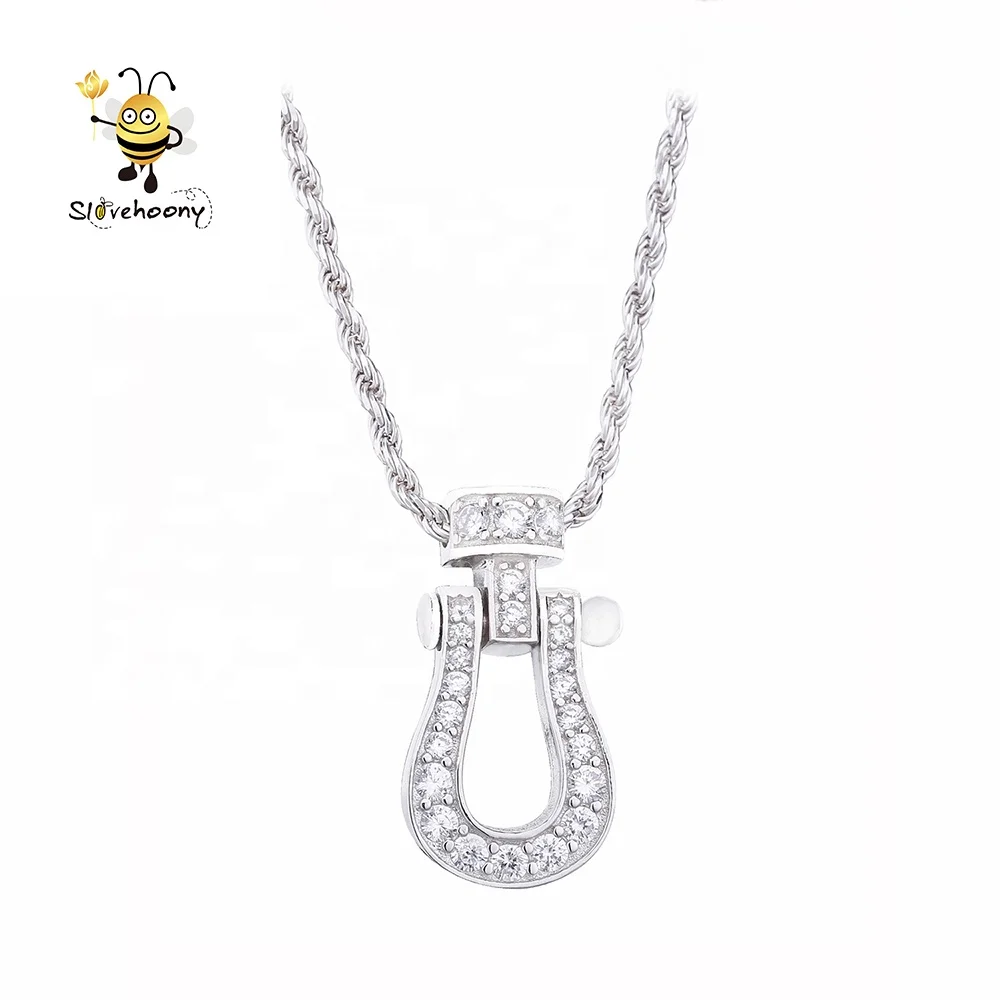 

fashion jewelry 925 sterling silver jewelry CZ paved horseshoe necklace crystal necklace