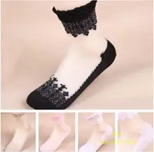 New 2016 Summer Ultrathin Transparent Beautiful Crystal Lace Elastic Short Socks 1 Pair