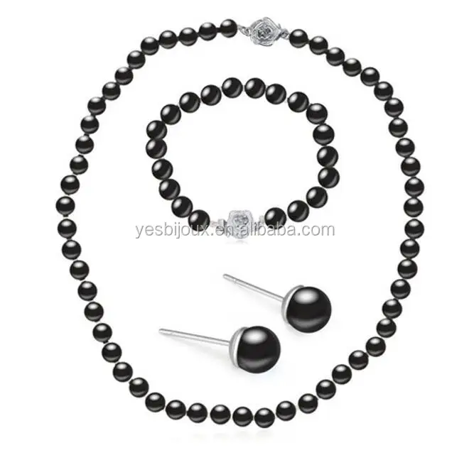 

black freshwater pearl necklace set genuine pearl jewelry baroque pearl