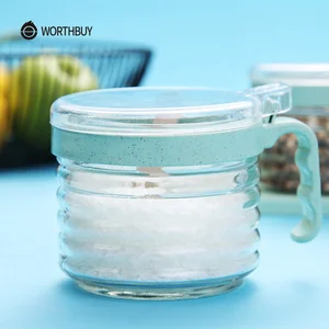 WORTHBUY Wheat Straw Spice Jar Salt Sugar Container Pepper Shaker With Lid Spoon Seasoning Bottle Glass Kitchen Accessories