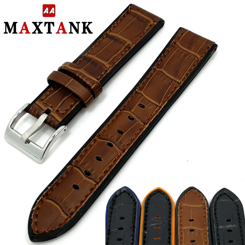 

high quality silicone genuine leather watch strap