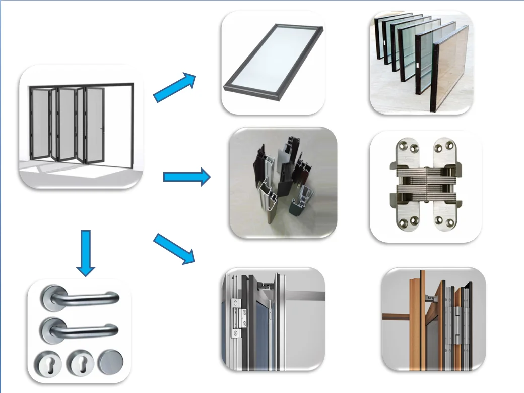 frameless exterior aluminum stainless steel glass folding door