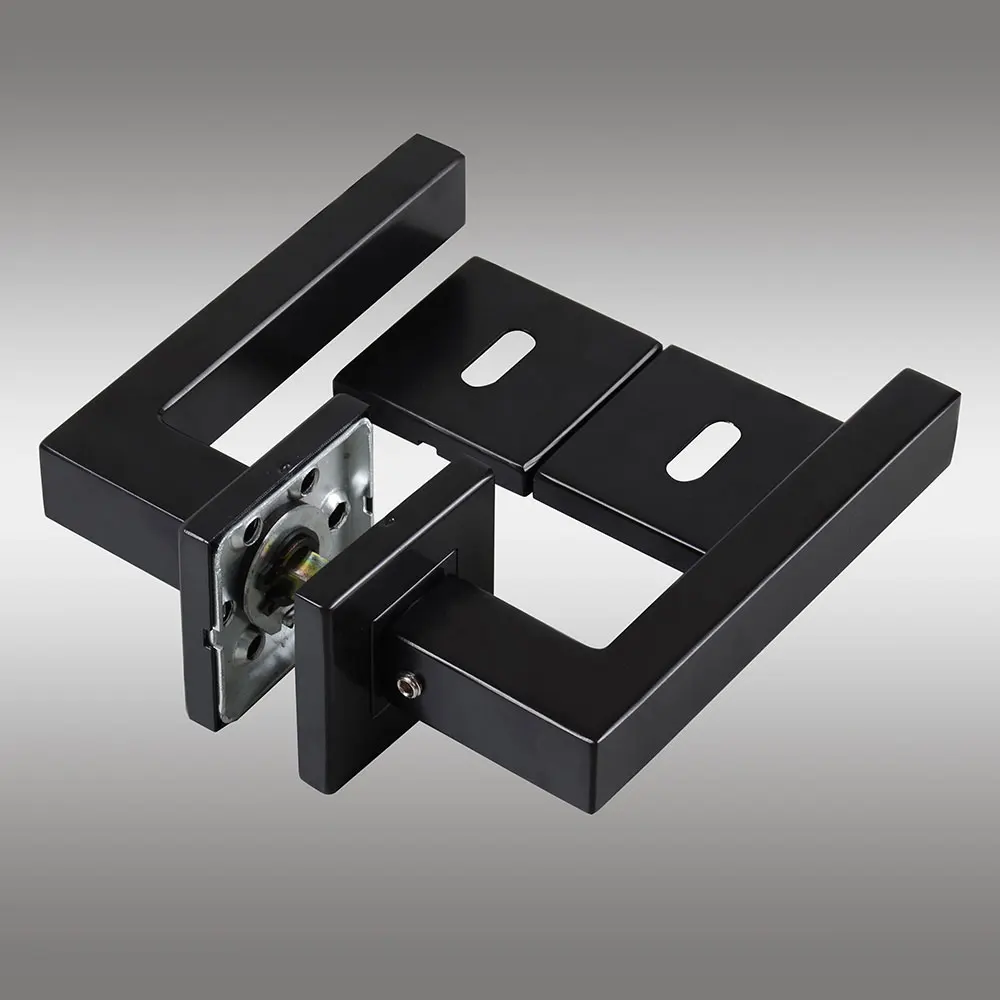 
201 stainless steel black finish color square tube lever door handles lock set with cylinder/key/WC square escutcheon 