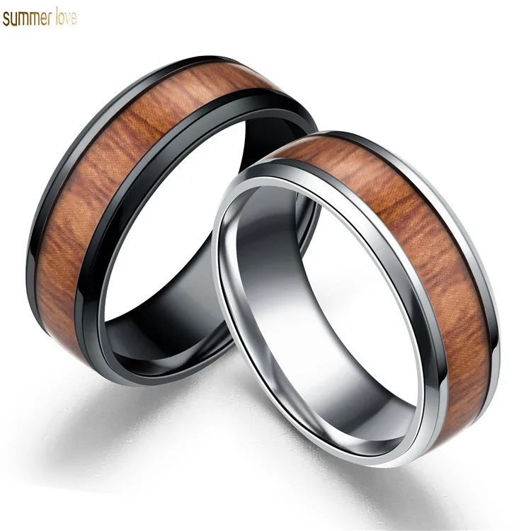 

Vintage Silver Black Wood Grain Inlay Tungsten Ring Wedding Finger Stainless Steel Ring For Men Women Party Jewelry