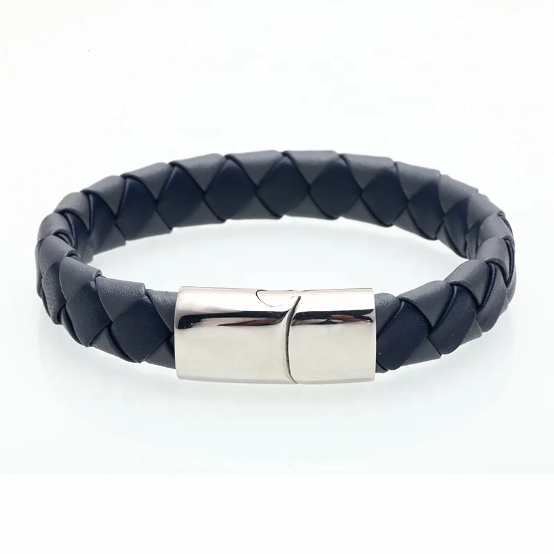 

Mcllroy health bracelet Genuine Leather 12mm Braided Leather & Stainless Steel Clasp bracelets men leather bracelet