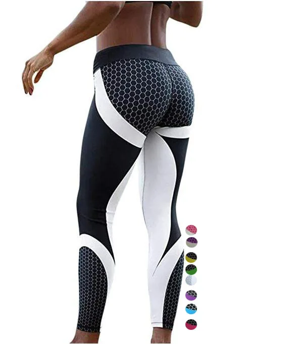 

ecowalson New Mesh Pattern Print Fitness Leggings For Women Sporting Workout Leggins Trousers Slim Black White Pant, As show fitness leggings