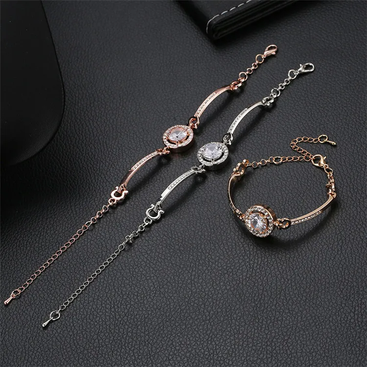 Luxury Gold Silver Plated Round Bangle Wristband Charm Bracelet Fashion Jewelry 