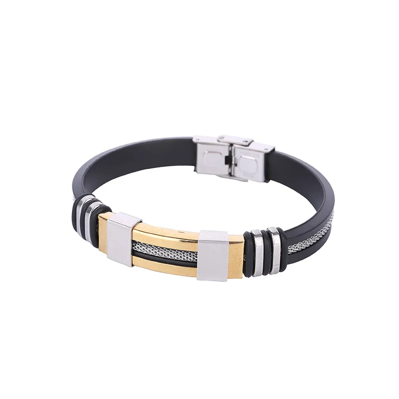 

Europe and the United States selling silicone stainless steel bracelet fashion personality titanium steel bracelet jewelry, Gold/silver