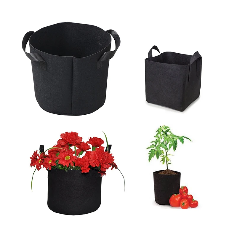 

Wholesale cheap fabric pots grow bag felt garden bag with handle, Black or customized