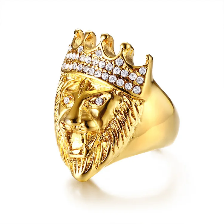 

Animal Head Design Men 18K Gold Crown Lion Ring