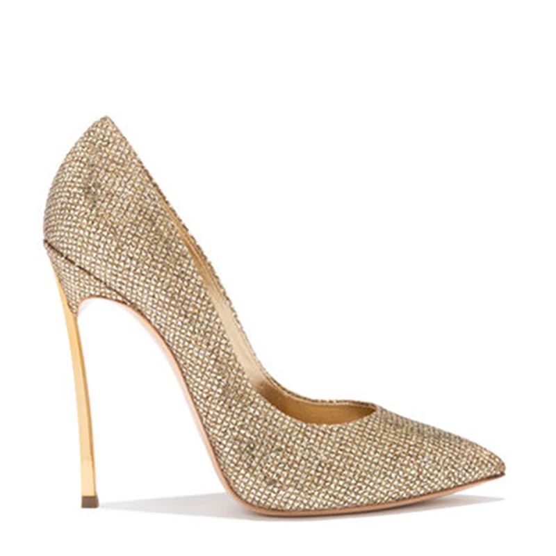 

WETKISS Latest Design High End Luxury Gold Shoes Fashion High Heel Pumps Women Slip On Stiletto Shoes High Heel Shoes Party, Gold, silver