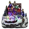Melody noel colorful fiber optical animated rotating Xmas village scene resin musical led lighted Christmas house with adaptor
