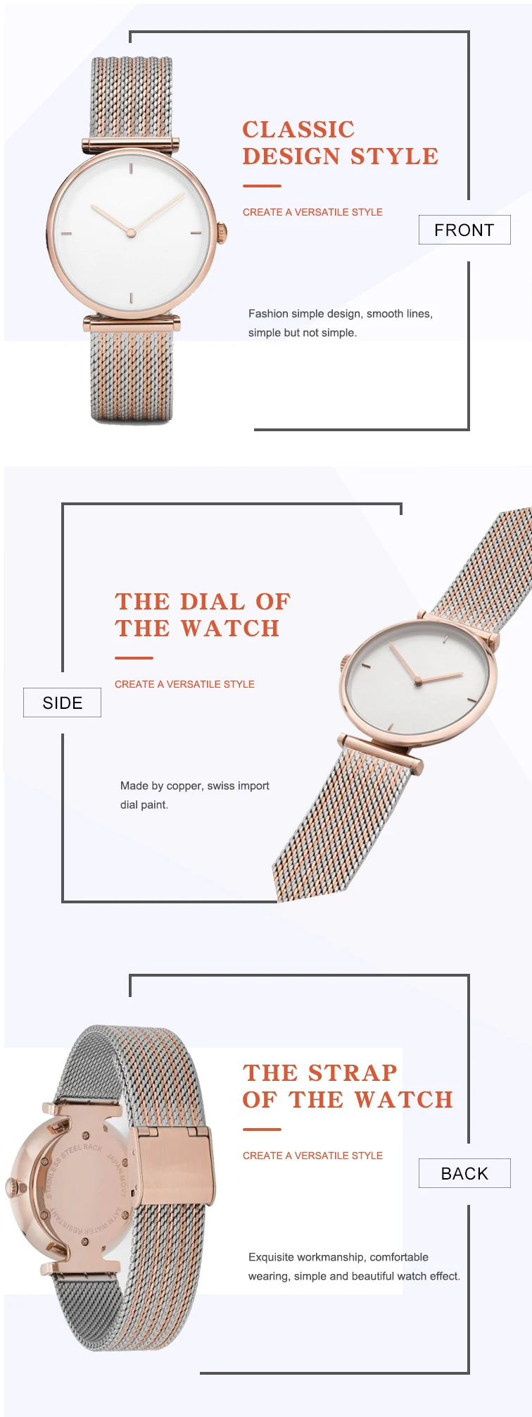 Mesh Strap Watch Minimalism Waterproof Stainless Steel Quartz Wrist Watch Women