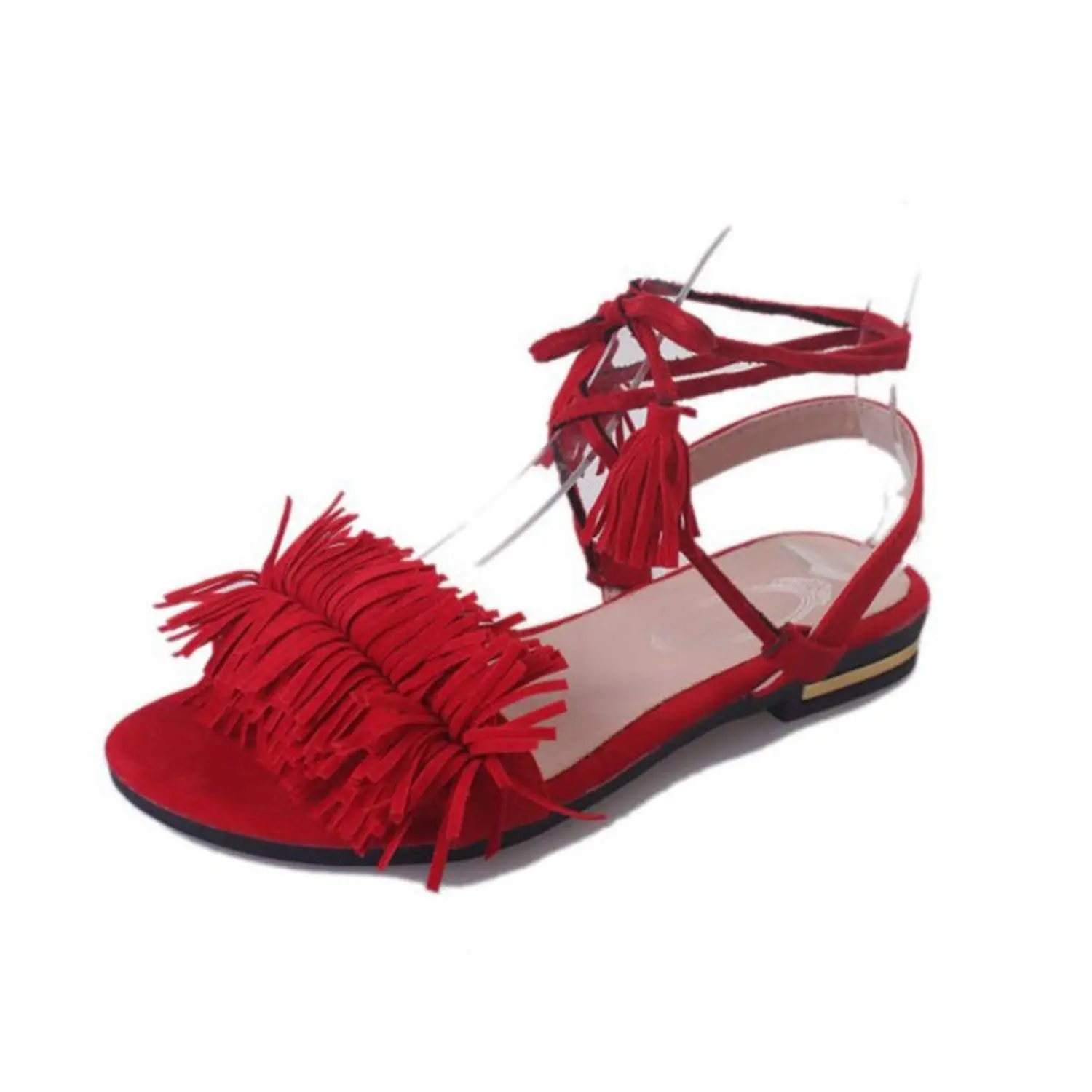 Aancy Real Fur Ankle Strap Gladiator Sandals Women Flats Tassel Shoes Ladies Wedding Beach Sandals