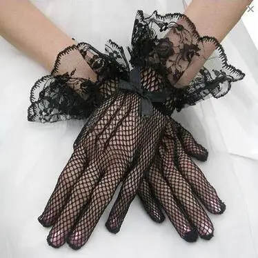 

Black Lace Fishnet Wedding Bridal Gloves Lace Gloves Fingered Gloves For Party Wedding Dress Prom Evening