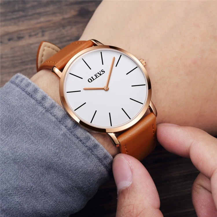 

OLEVS 5868 L Men ultra thin Quartz Watch Brand Luxury Wrist Watches Casual Business Leather Watches Rose Waterproof Man Clock