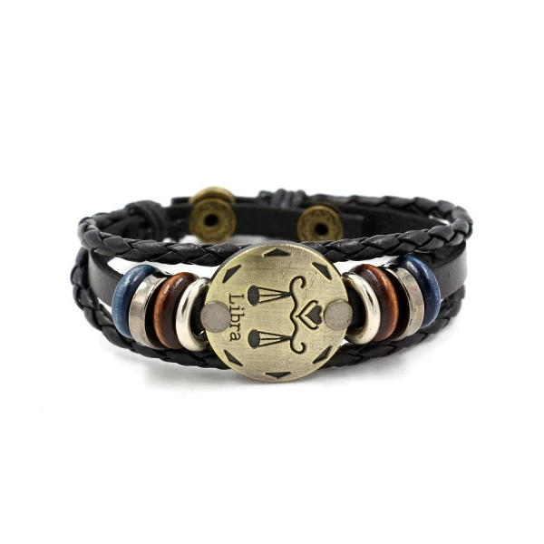 

2019 Vintage multi-layer bronze 12 zodiac braid leather bracelet for men and women jewelry bracelet, Same as pictures