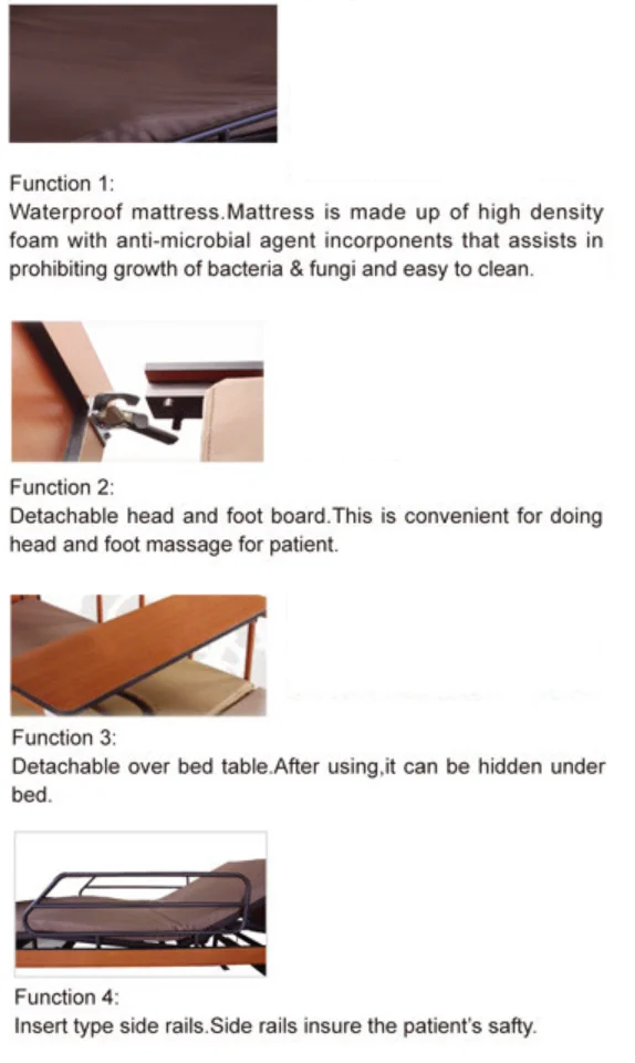 Factory produced luxury home care bed for hospital and personal family use with manual crank