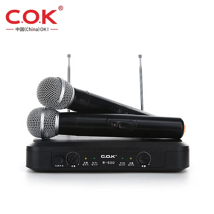 

C.O.K W600 Vhf Dual-Channel Wireless Microphone System Wireless dual handheld plastic Dynamic Karaoke Mic