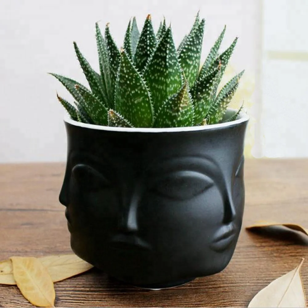 

wholesale hot selling ceramic face planter or ceramic pots for plants head pot, Golden, black, white