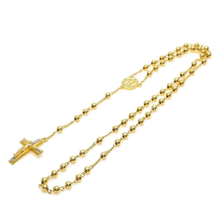 

Classic Religious Jewelry Wholesale 18K Gold Cross Rosary Necklace