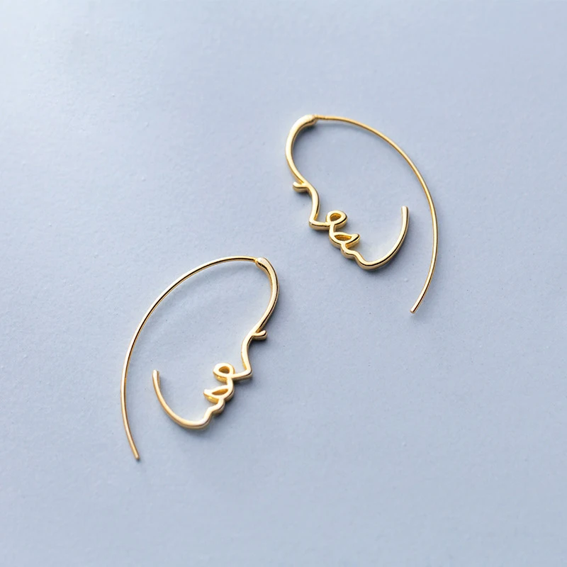 

Simple Elegant Hollow Gold Color Women Face Hoop Earrings 925 Sterling Silver Jewelry 2019