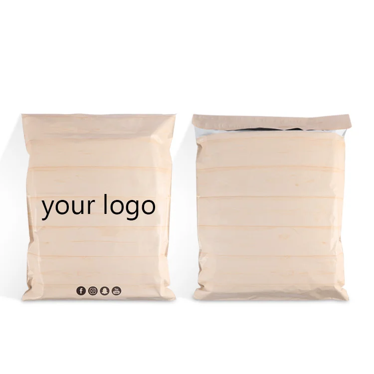 
custom logo design khaki wood texture poly mailers mailing envelope mail express plastic packaging bags for shipping clothing 