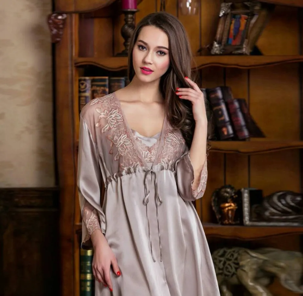 Ktfl636 Women High-quality 100% Mulberry Silk Night-robe - Buy 100% ...