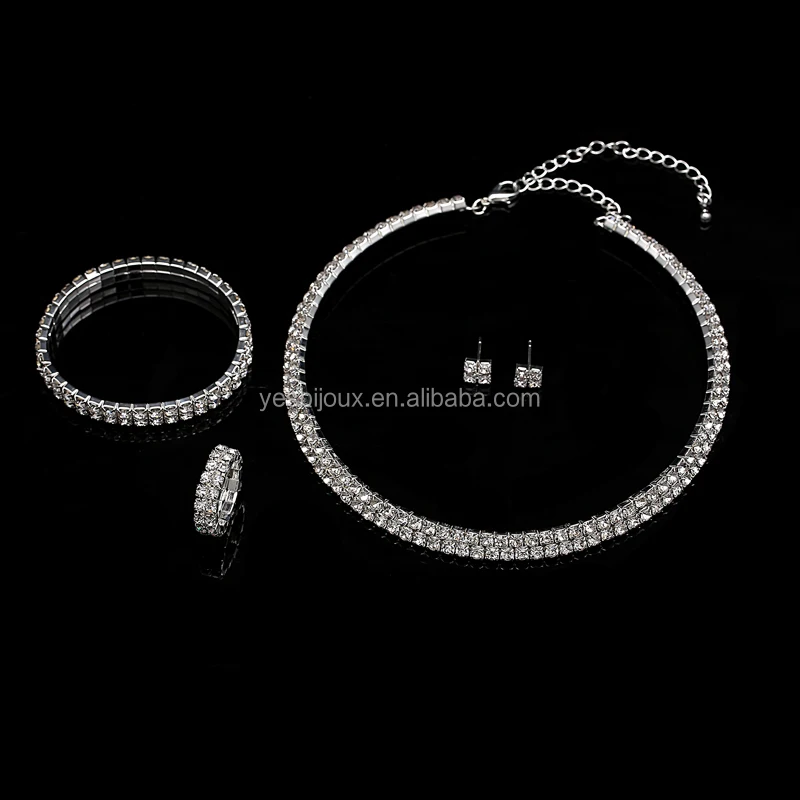 

rhinestone choker two rwo choker necklace jewelry set silver color