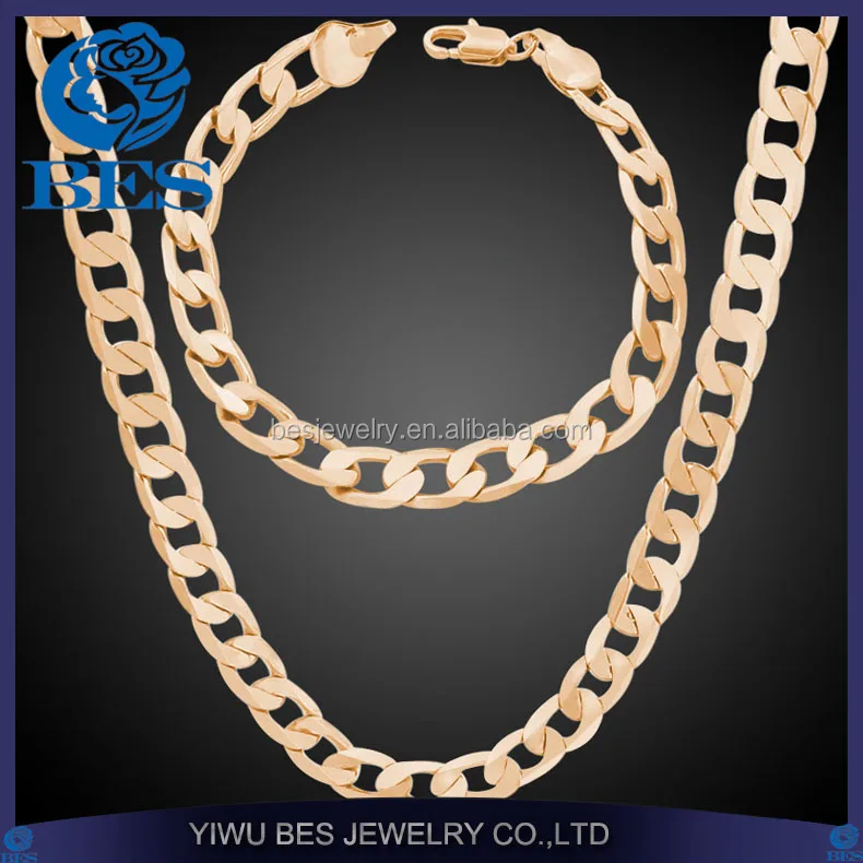 

Online Shop Curb Cuban Chain Gold Filled Bracelet Necklace Jewelry set 18K Gold