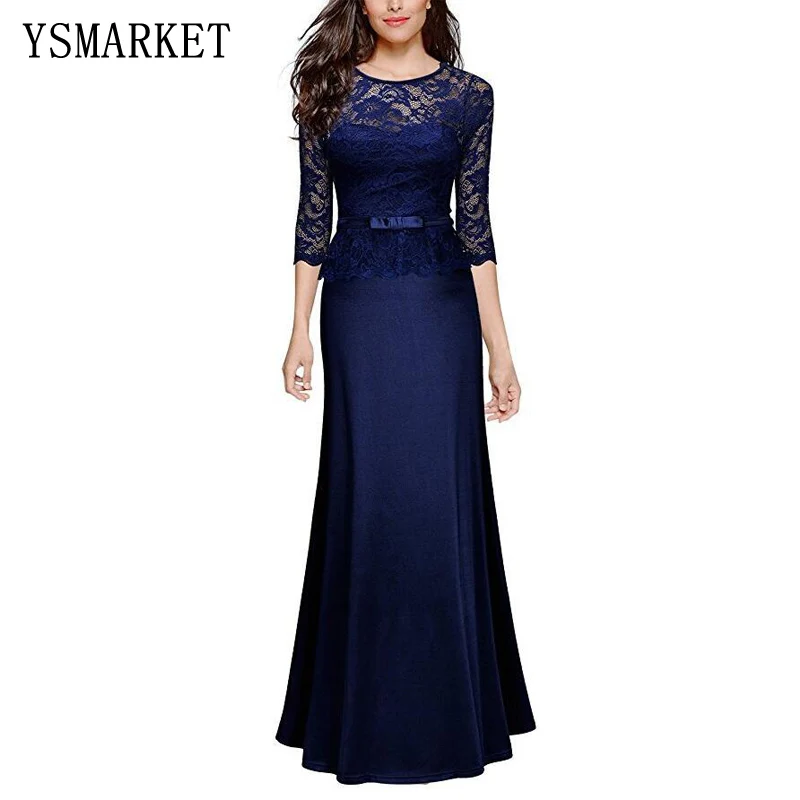 YSMARKET high quality  women sexy lace special occasion peplum floor length dinner evening party maxi long dresses E1532